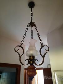 3 lampadari legno e ferro battuto 