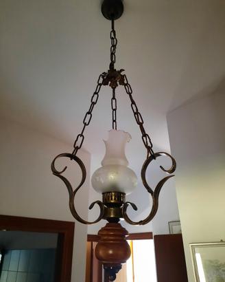 3 lampadari legno e ferro battuto 