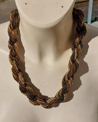 Collana Torchon con Orecchini Marrone Oro