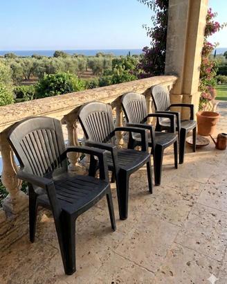 8 Sedie da Giardino in Resina Nera – Come Nuove!