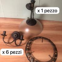 1 Lampadario 6 punti luci doppi e 3 rosoni
