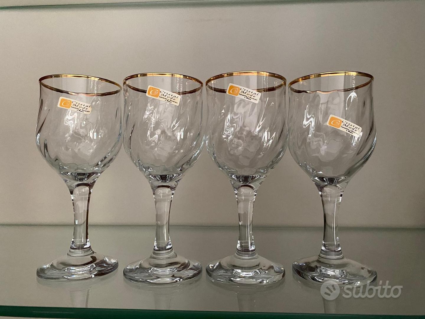 Set 4 Bicchieri Da Vino In Vetro Martellato Con Bordo Dorato – Forma Triangolare Vintage – 283g – Soffiati A Mano