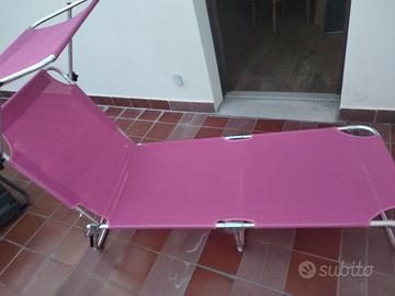 sdraio rosa con parasole e manici