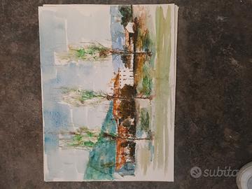 lotto 5 acquerelli 40 x 60 pittore Fabris 