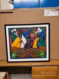 Quadro naif caraibico cm. 68x60 cornice blu