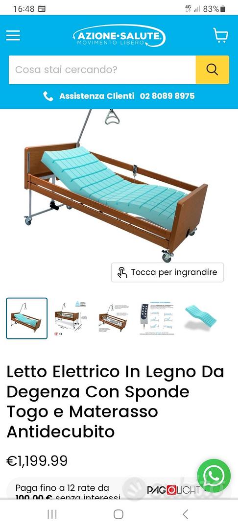 Letto Elettrico in Legno da Degenza con Sponde Togo e Materasso Antide