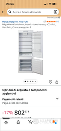 Frigorifero da incasso Nuovo, marca Hotpoint  400L
