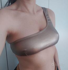 Bikini a fascia monospalla metallizzato - nuovo XS