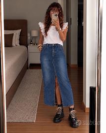 Gonna lunga in denim blu