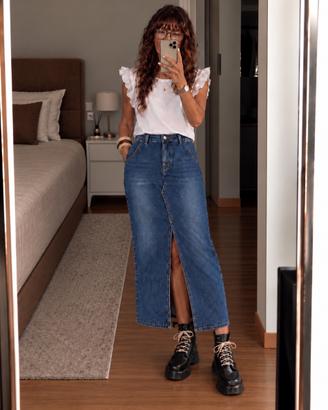 Gonna lunga in denim blu