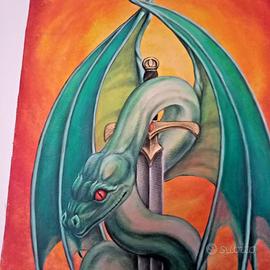 WICCA M. MERATI ACRILICO SU TELA DRAGONE ANNI 90