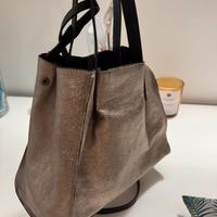 Borsa di vera pelle color bronzo metallico