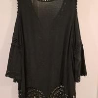 camicia lunga nera  in cotone 