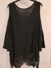 camicia lunga nera  in cotone 