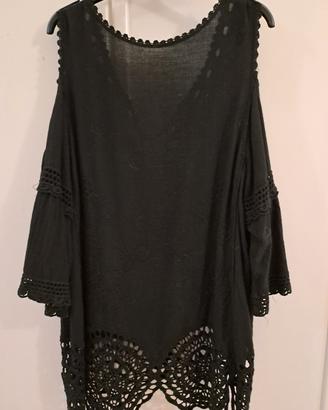 camicia lunga nera  in cotone 