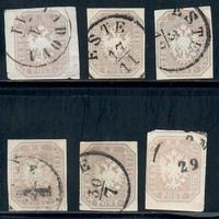 1863 VENETO LOTTO DI 6 SEGNATASSE GIORNALI 1,05 1°