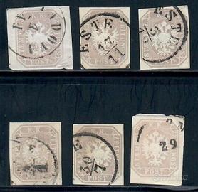 1863 VENETO LOTTO DI 6 SEGNATASSE GIORNALI 1,05 1°