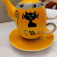 set teiera e tazza in ceramica gatto