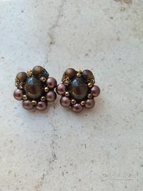 Orecchini vintage a clip marroni e oro