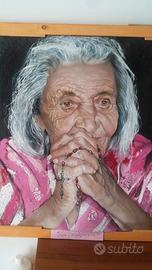 Dipinto olio su tela: anziana che prega