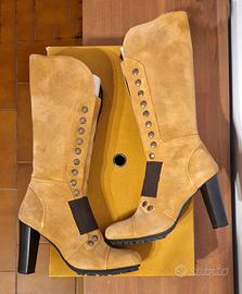 Stivali in pelle, imbottiti, marrone, tacco, n.41