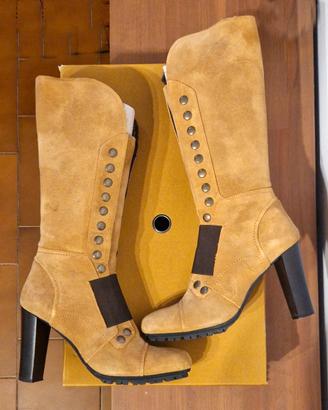 Stivali in pelle, imbottiti, marrone, tacco, n.41