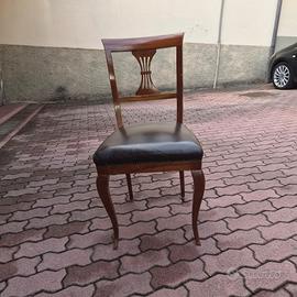 4 sedie in ciliegio con seduta in pelle