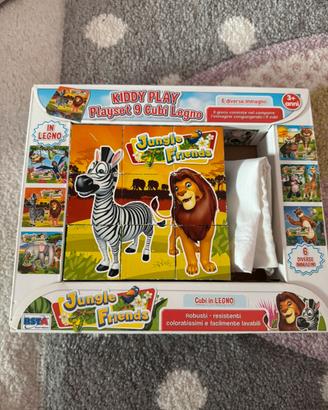 Sei puzzle da comporre con 9 cubi in legno