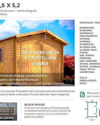 Casetta in legno garage 3.5x5.2 sp. 28mm blokhouse