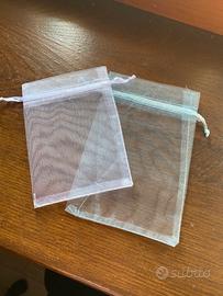 Sacchetti confetti organza azzurri e bianchi