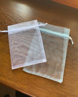 Sacchetti confetti organza azzurri e bianchi