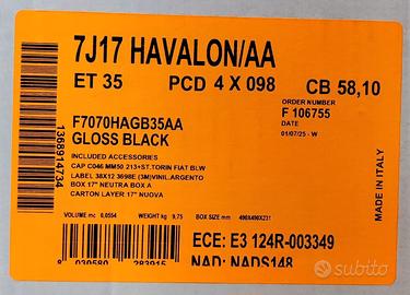 CERCHI NUOVI RAGGIO 17 POLLICI ABARTH 500 (2008 - 