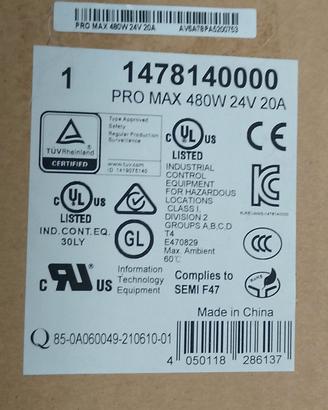 Alimentatore Weidmüller PRO MAX 480W 24V 20A 