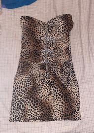 Abito corto animalier leopardato senza spalline
