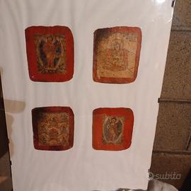 4 MINIATURE DI THANGKA TIBETANI ANTICHI IN CORNICE