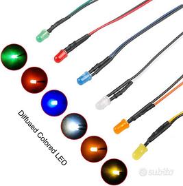 6 Pz. Diodi LED CABLATI alta luminosità 5 mm 3-12v