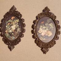 Coppia quadretti vintage miniatura cornice barocca