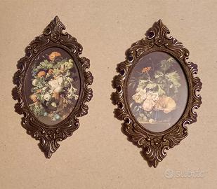 Coppia quadretti vintage miniatura cornice barocca