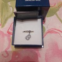 anello argento e cristalli con ciondolo lettera B