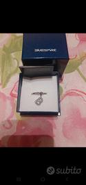 anello argento e cristalli con ciondolo lettera B