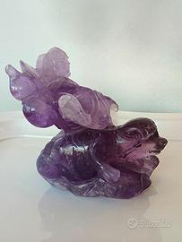 Scultura in Ametista Buddha a Cavallo di Leone di