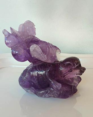 Scultura in Ametista Buddha a Cavallo di Leone di