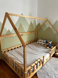 Letto casetta legno naturale - montessori
