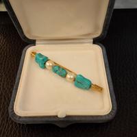 SPILLA IN ORO CON PERLE E TURCHESI