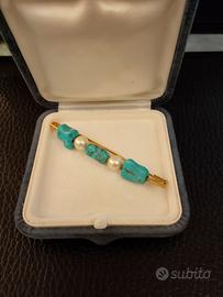 SPILLA IN ORO CON PERLE E TURCHESI