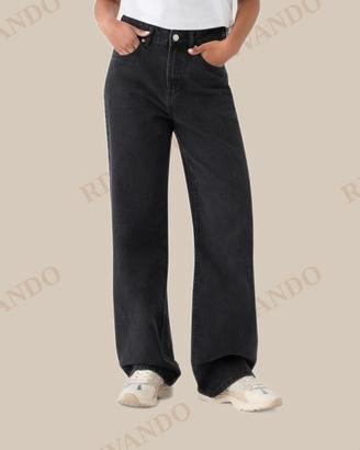 Jeans wide leg nero donna vita media - Terranova