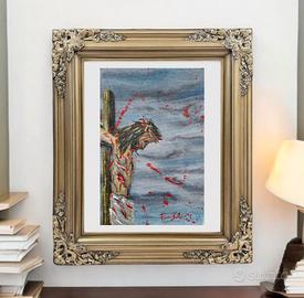 dipinto olio su tela Fiore d'Amore firmato 