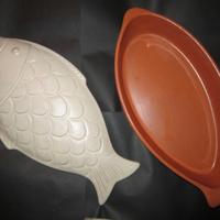 tegame  pirofila in coccio per pesce al forno