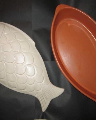 tegame  pirofila in coccio per pesce al forno
