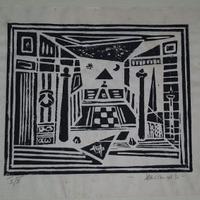 Quadro di loggia Il Tempio Massonico linoleografia